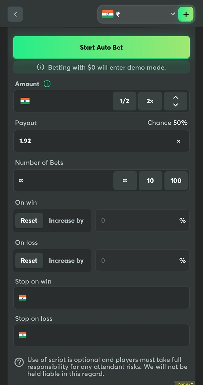 Customise the automatic mode in the Limbo game from BC Game.