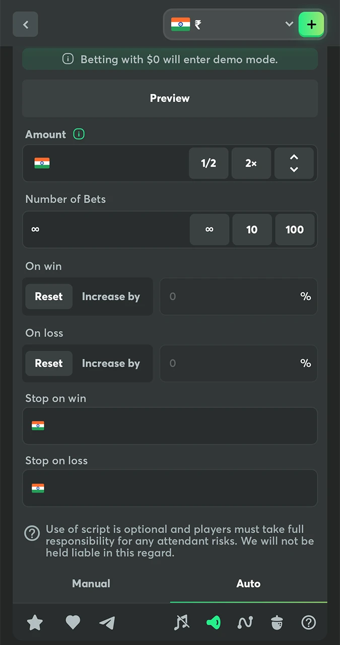Automatic play mode in Tower Legends from BC Game casino.