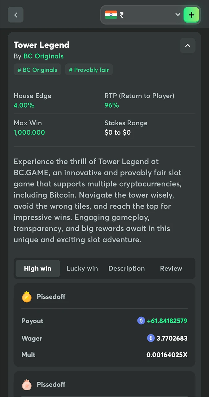 Learn how RTP is calculated and what it is in Tower Legends from BC Game.