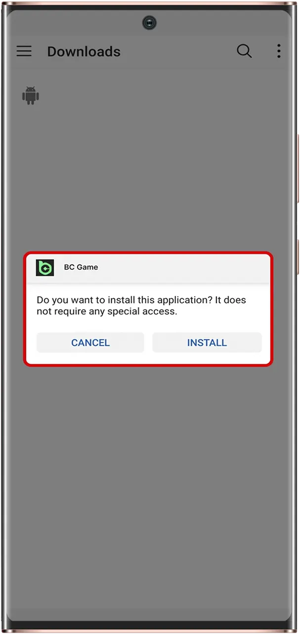 Click Install to complete the installation of the BC Game app.