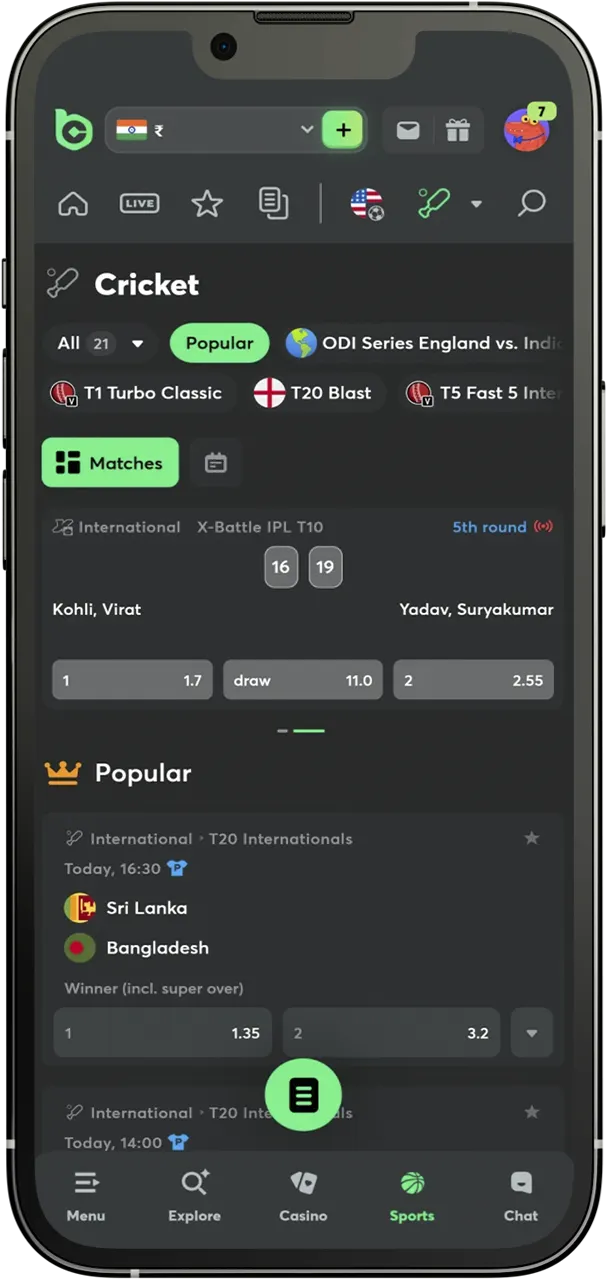 Select the sporting event you want to bet on at the BC Game bookmaker.