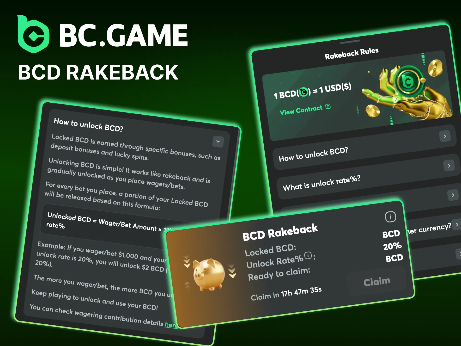 VIP players receive weekly BC Game cashback tied to total BCD wagered.