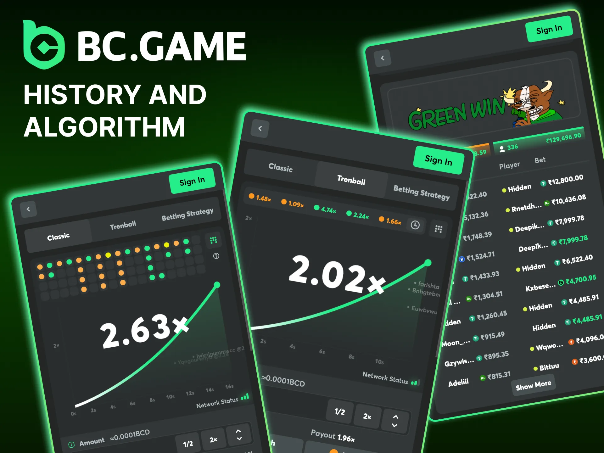 What algorithms are used in crash games on the BC Game casino website.