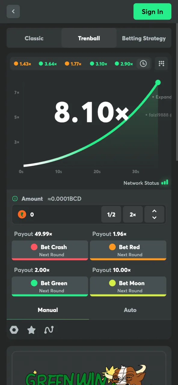 Trenball style elements applied to the Crash screen on BC Game.